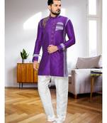 Purple Embroidered Art Dupion Silk Stitched Sherwani