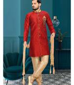 Maroon Embroidered Jacquard Stitched Sherwani