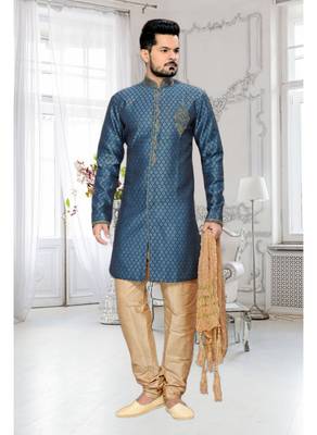 Blue Embroidered Jacquard Stitched Sherwani 1
