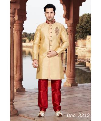 Gold Embroidered Art Silk Stitched Sherwani 1