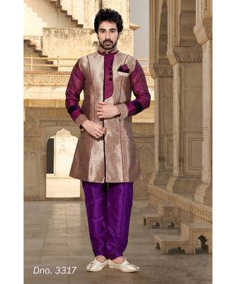 Copper Plain Art Silk Stitched Sherwani 1