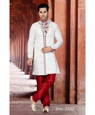 Off White Embroidered Jacquard Stitched Sherwani 1