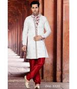 Off White Embroidered Jacquard Stitched Sherwani