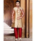 Gold Woven Art Silk Stitched Sherwani