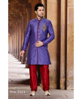 Purple Embroidered Art Silk Stitched Sherwani 1