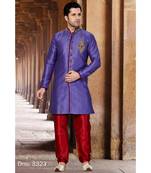 Purple Embroidered Art Silk Stitched Sherwani