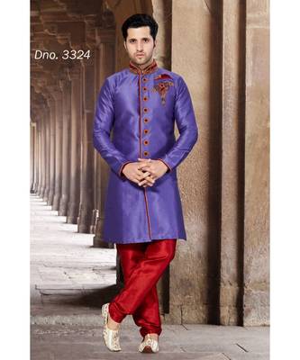 Purple Embroidered Art Silk Stitched Sherwani 1