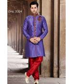 Purple Embroidered Art Silk Stitched Sherwani