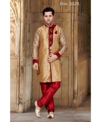 Gold Embroidered Art Silk Stitched Sherwani 1