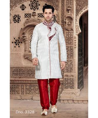 Off White Embroidered Jacquard Stitched Sherwani 1