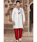 Off White Embroidered Jacquard Stitched Sherwani