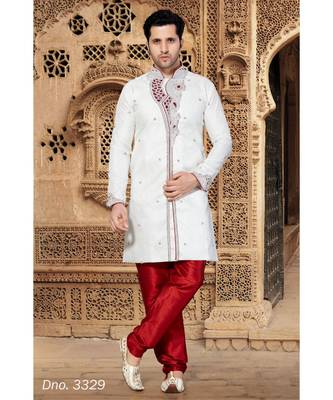 Off White Embroidered Jacquard Stitched Sherwani 1