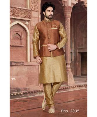Brown Woven Art Silk Stitched Kurta Pajama 1