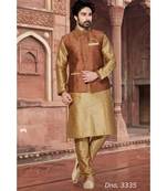Brown Woven Art Silk Stitched Kurta Pajama