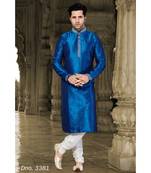 Blue Woven Brocade Stitched Kurta Pajama