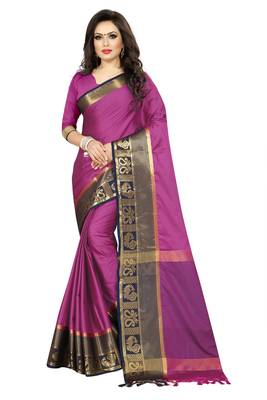 magenta printed cotton art silk saree with blouse 1