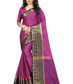 magenta printed cotton art silk saree with blouse