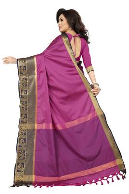magenta printed cotton art silk saree with blouse 2