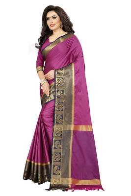 magenta printed cotton art silk saree with blouse 3