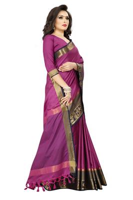 magenta printed cotton art silk saree with blouse 4