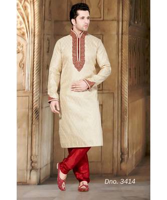 Gold Plain Art Silk Stitched Kurta Pajama 1