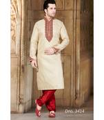 Gold Plain Art Silk Stitched Kurta Pajama