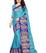 blue printed cotton silk saree with blouse