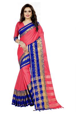 peach printed cotton art silk saree with blouse 1