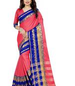 peach printed cotton art silk saree with blouse
