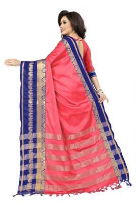 peach printed cotton art silk saree with blouse 2