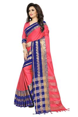 peach printed cotton art silk saree with blouse 3
