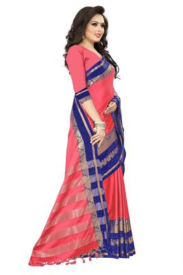 peach printed cotton art silk saree with blouse 4