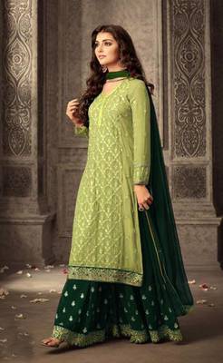 Green embroidered faux georgette salwar 1