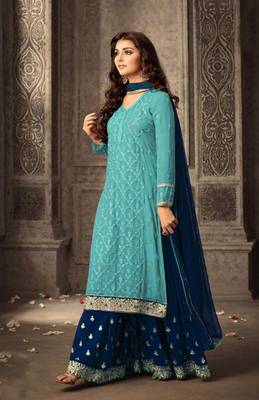 Sky-blue embroidered faux georgette salwar 1