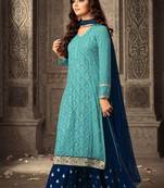 Sky-blue embroidered faux georgette salwar