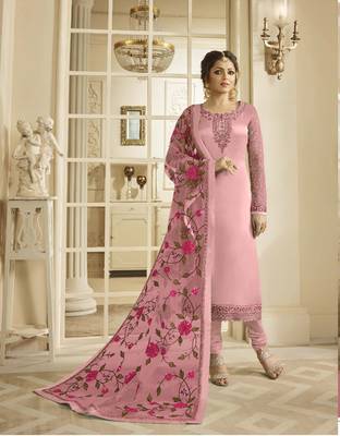 Baby-pink embroidered pure georgette salwar 1
