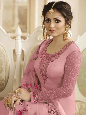 Baby-pink embroidered pure georgette salwar 2