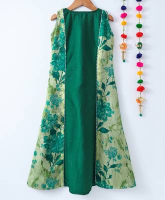 Green printed cotton poly kids girl gowns 2