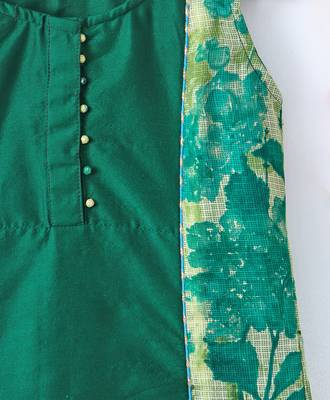 Green printed cotton poly kids girl gowns 3