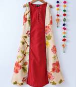 Pink printed cotton poly kids girl gowns