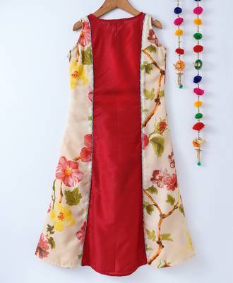 Pink printed cotton poly kids girl gowns 2