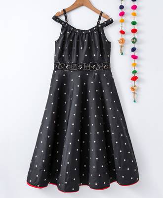 Black printed art silk kids frocks 1