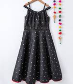 Black printed art silk kids frocks