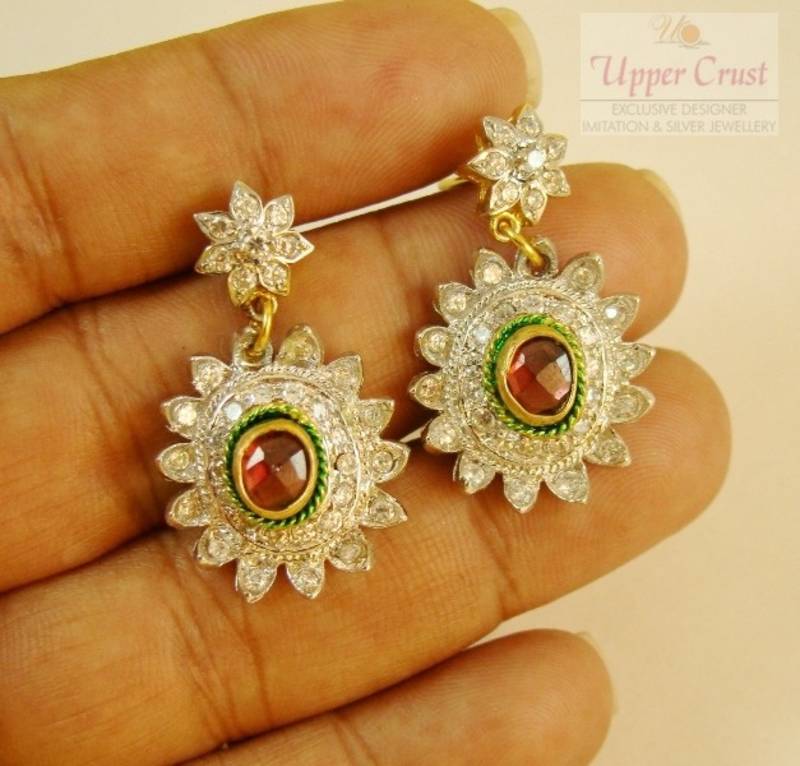 CZ Rhodolite Gold Plated Oval Delicate Earrings