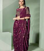   dark pink embroidered lycra saree with blouse