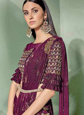   dark pink embroidered lycra saree with blouse 2