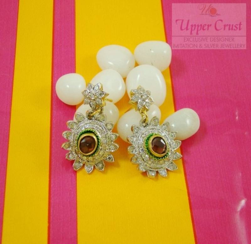 CZ Rhodolite Gold Plated Oval Delicate Earrings
