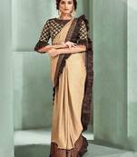 Beige embroidered lycra saree with blouse