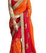 Orange embroidered fancy fabric saree with blouse