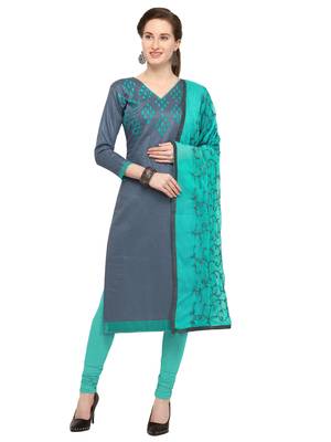 Women's Grey Glaze Cotton Unstitched Salwar Suit With Embroidered Dupatta 1